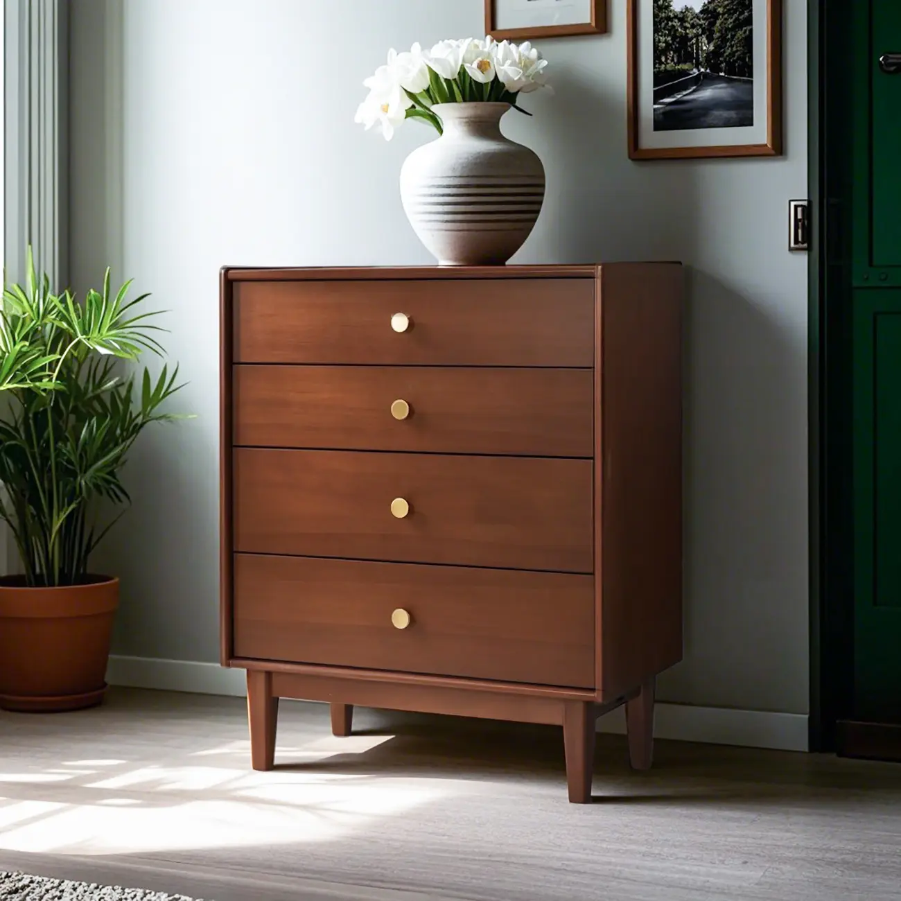 Traditional Brown Wooden Dresser with 6-Soft Closing Drawers