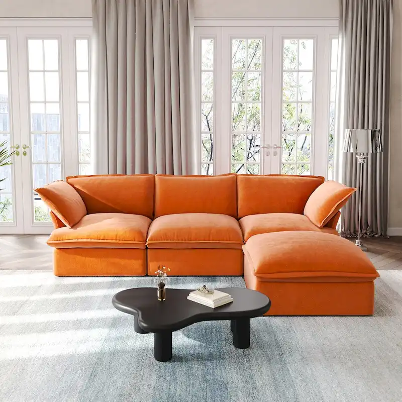 L Shape Sectional Couches, Deep Couch Sectional Sofa with Chaise Ottoman, Modern Comfy Modular Sectional Sofas