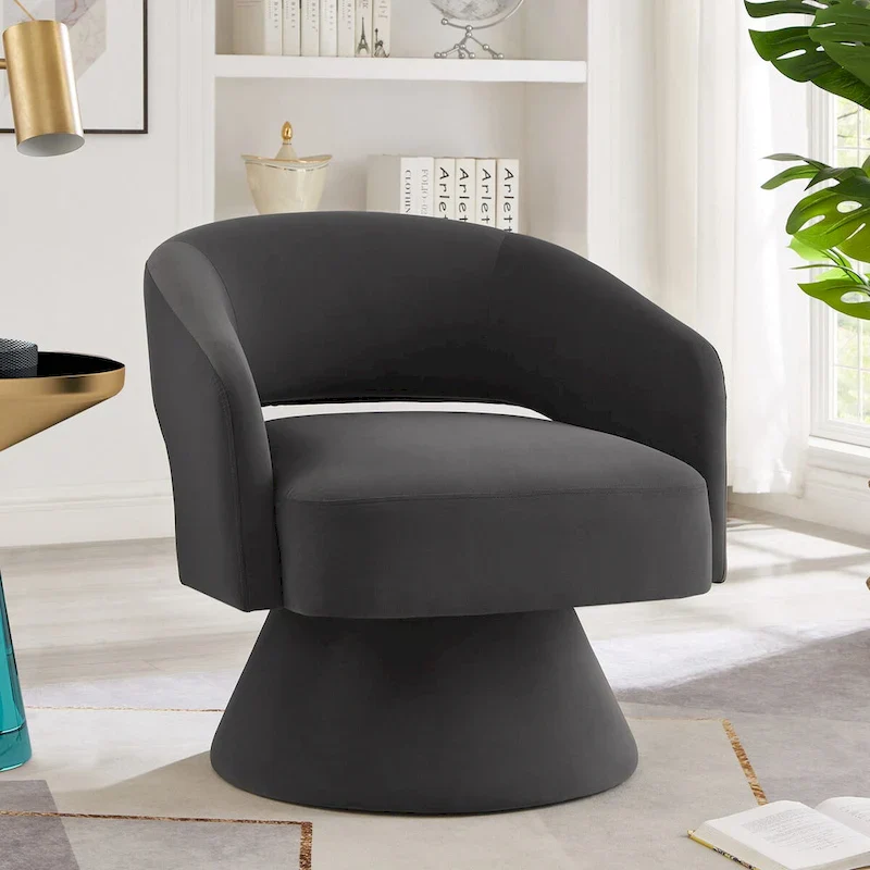 Upholstered Velvet Swivel Accent Chairs with Open Backrest