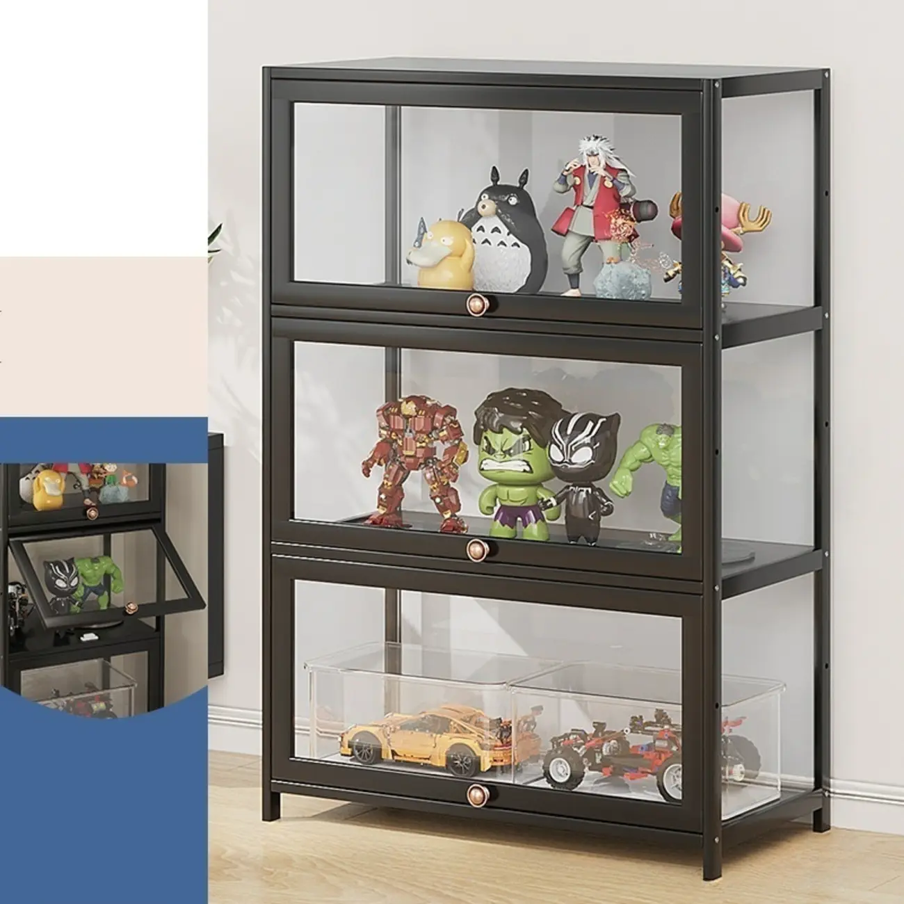 Simple Flip-up Black Clear Glass Cabinet