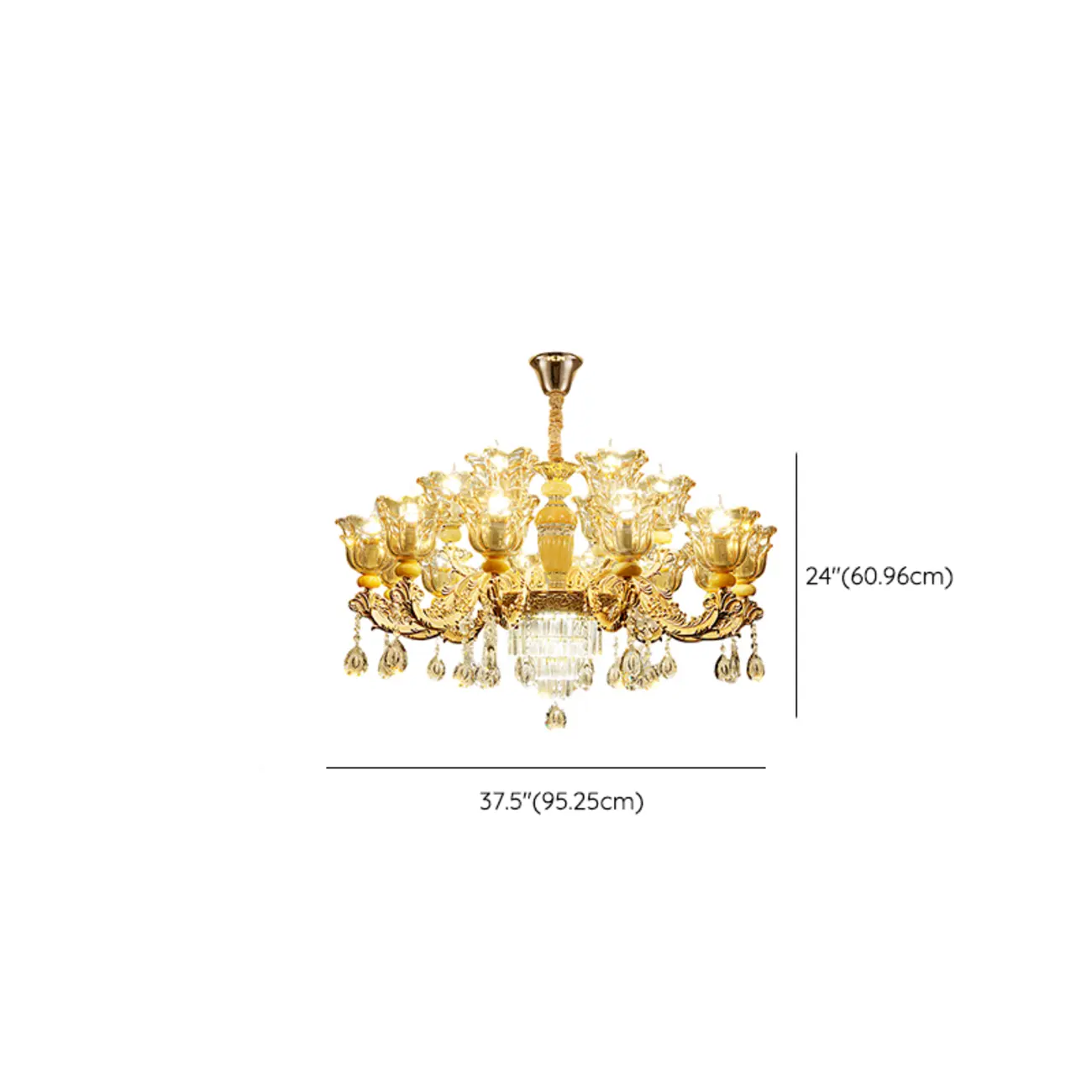 Adjustable Luxury Gold Flower Shape Clear Glass Chandelier