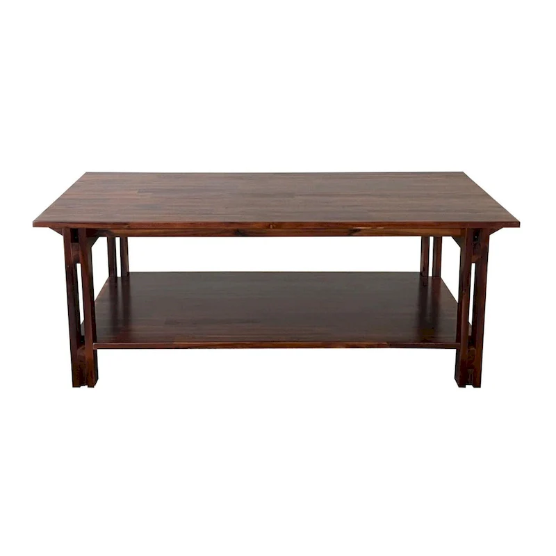 Acacia Wood Architectural Coffee Table with Shelf