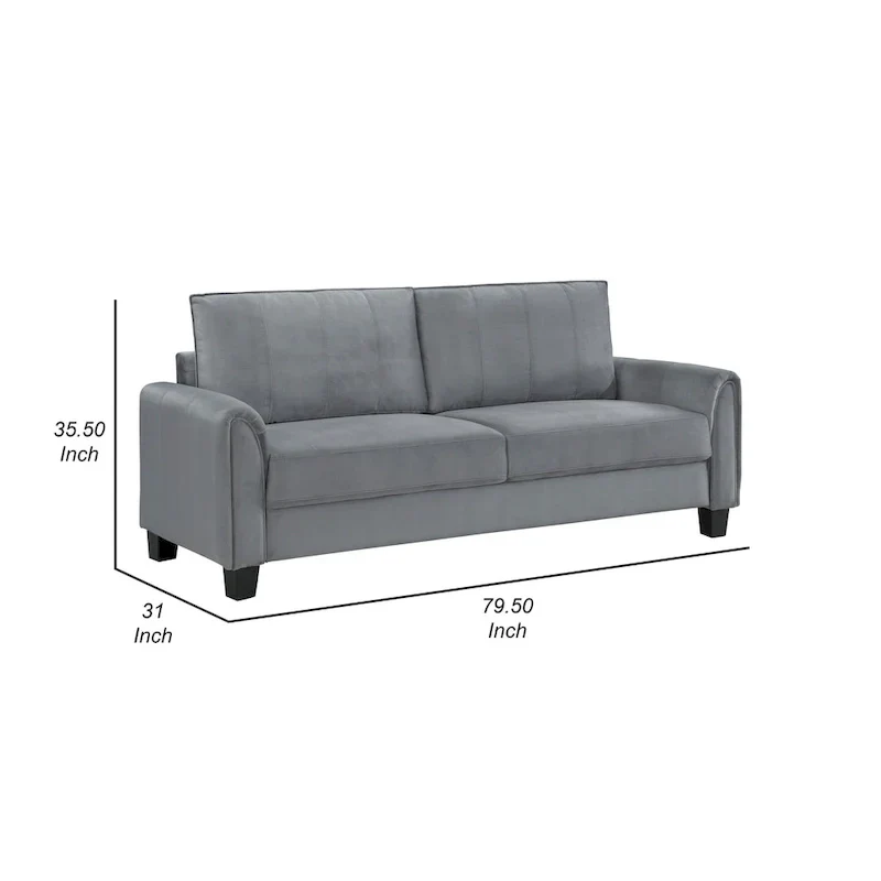 Dave Sofa, Gray Fabric, Rounded Armrests, Black Tapered Legs, 80 Inch