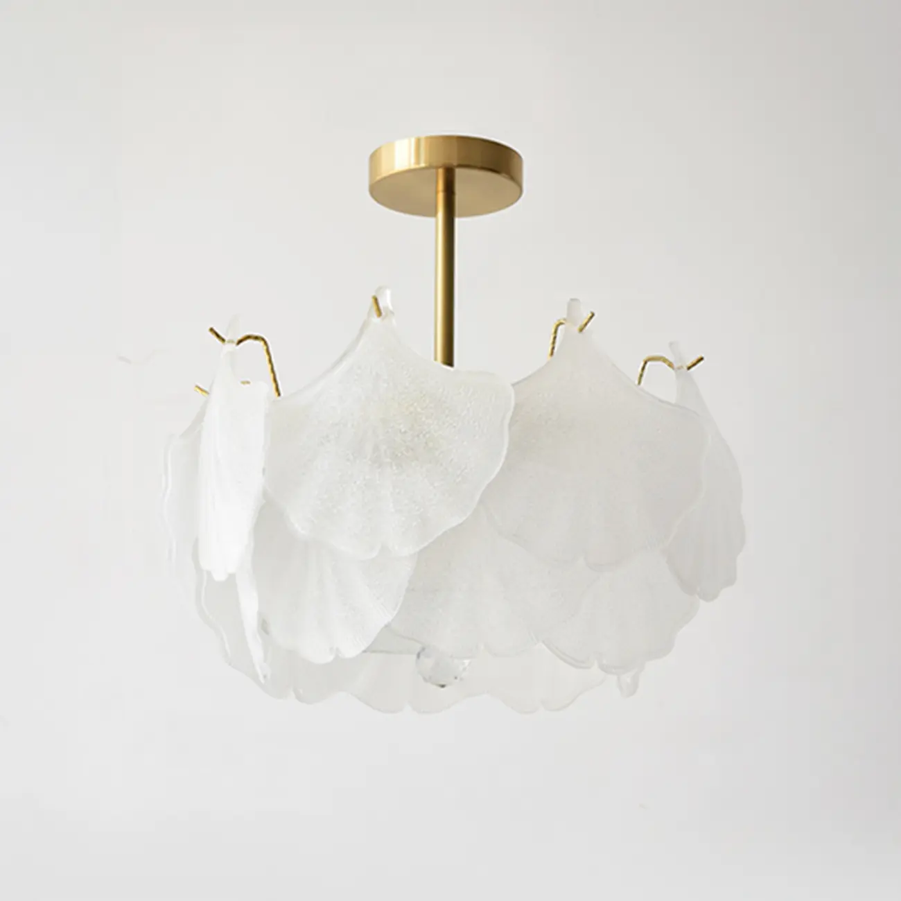 Elegant Gold Glass Leaf Semi Flush Mount Ceiling Light