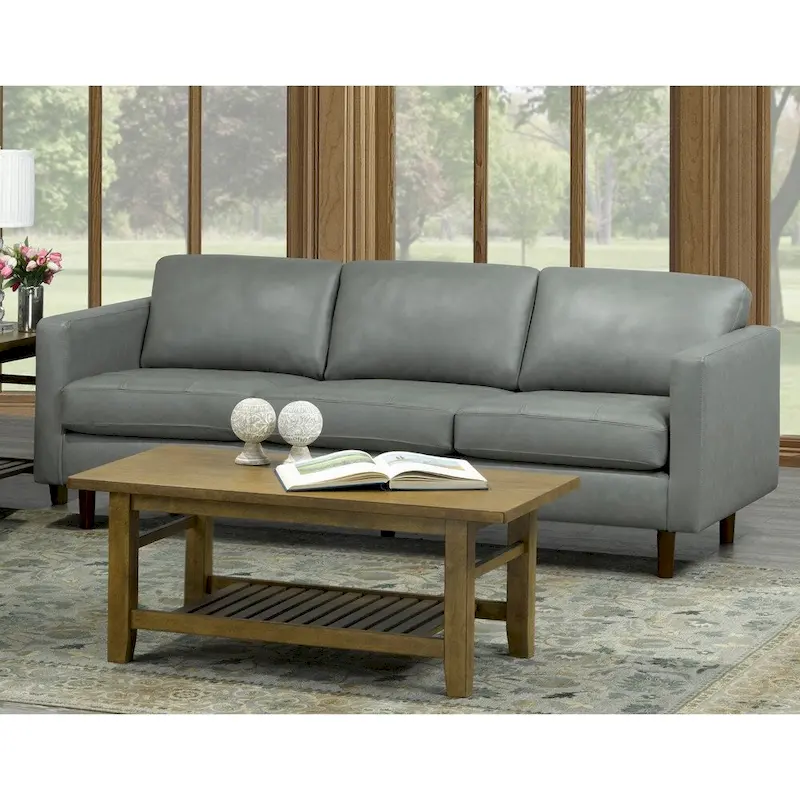 Top Grain Leather Sofa & Loveseat Set, Tufted, Kiln-Dried Hardwood, Sinuous Spring, Seats 5, Grey