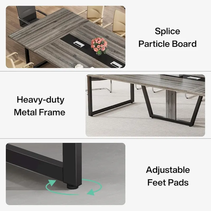 Large Rectangular Conference Table with Cable Management – Brown / Grey, Seats 8–10