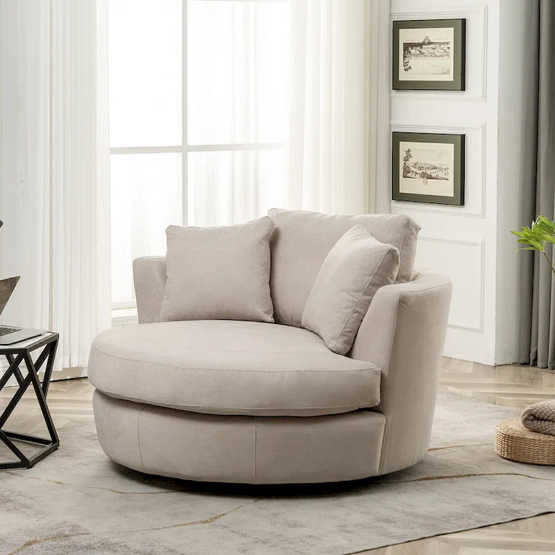54 Wide Elegant Round Swivel Barrel Chair, Chair and a Half