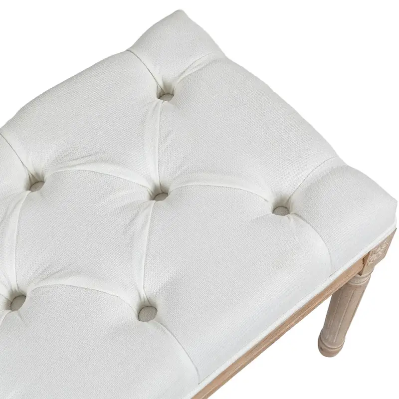 HOMCOM 46 Upholstered Cream White Bedroom End of Bed Bench with Button Tufted, Thick Padding and Wood Legs