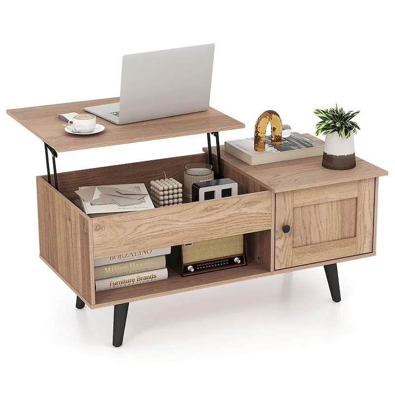Natural / Brown Lift Top Coffee Table with Storage – 1 Person