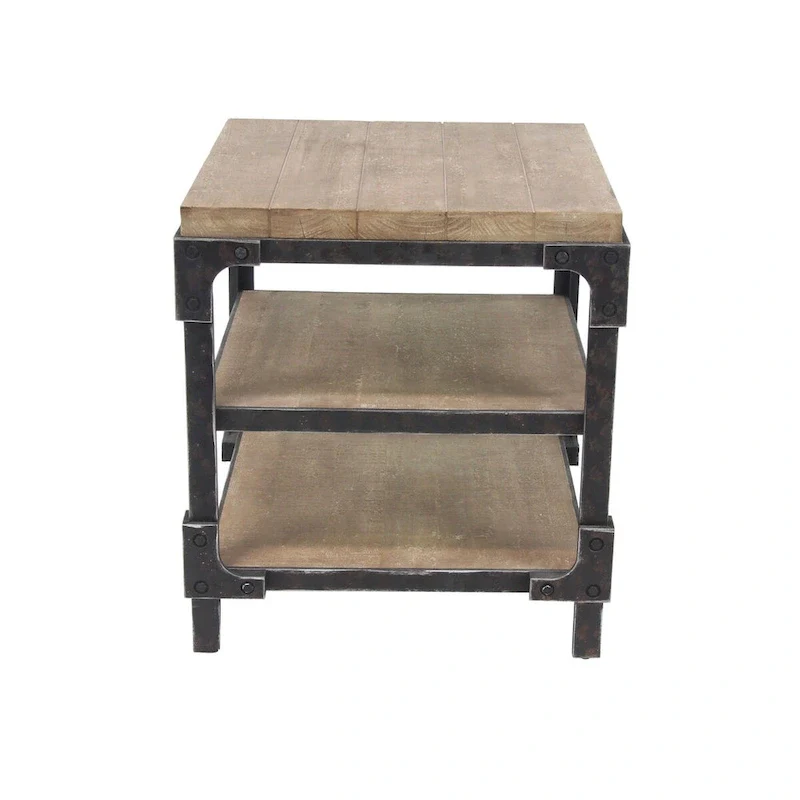 Wood 2 Shelves Side End Accent Table - Brown - Roche River Decor