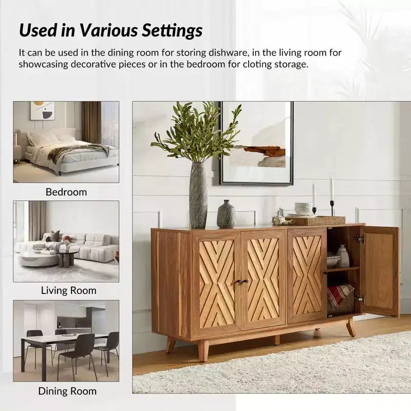 Adolf 57Wide Mid-century Chevron-patterned Sideboard with Adjustable Shelves|HULALA HOME