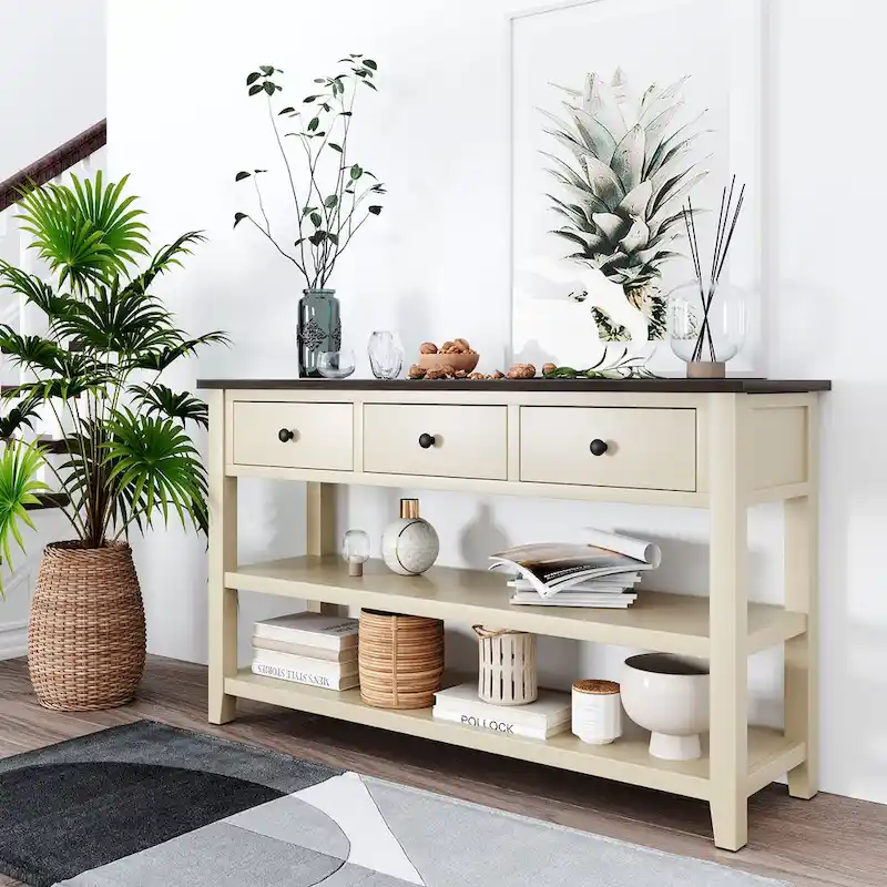 3-Tier Narrow Console Table with X-Frame Legs
