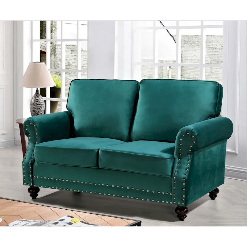 Nailhead Velvet Loveseat