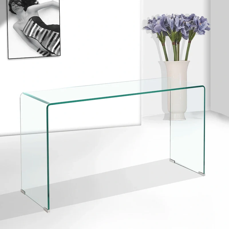 Glass Console Table, Transparent Tempered Glass Console Table