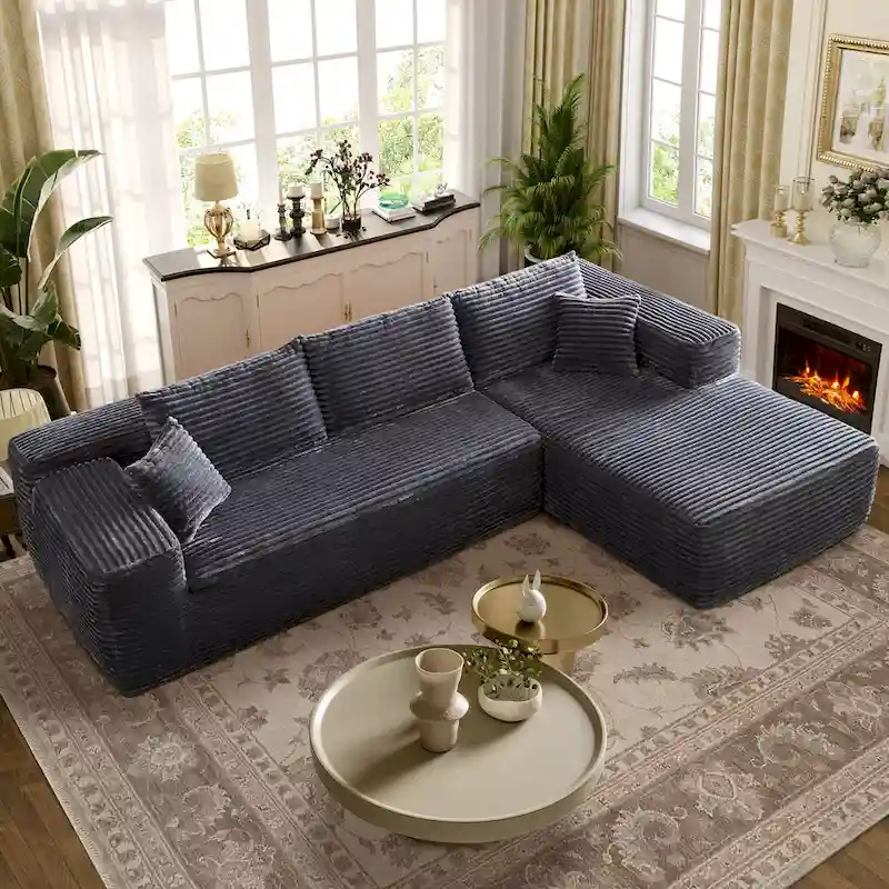 OVIOS Long Plush No Assembly Required Chaise Sofa
