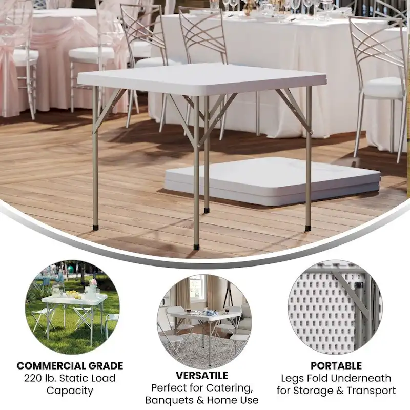 2.85-Foot Square Plastic Folding Table - Event Folding Table - 34.25D x 34.25W x 29.5H
