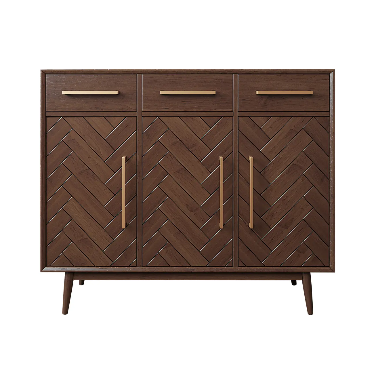 Modern Brown Solid Wood Sideboard with Drawers