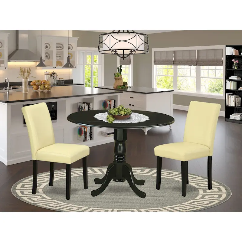 East West Furniture Dining Table Set- a Round Kitchen Table and Eggnog Faux Leather Chairs, Black (Pieces Options)