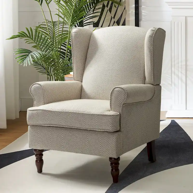 Epimethis Traditional Fabric Accent Wingback Armchair with Turned Legs by HULALA HOME