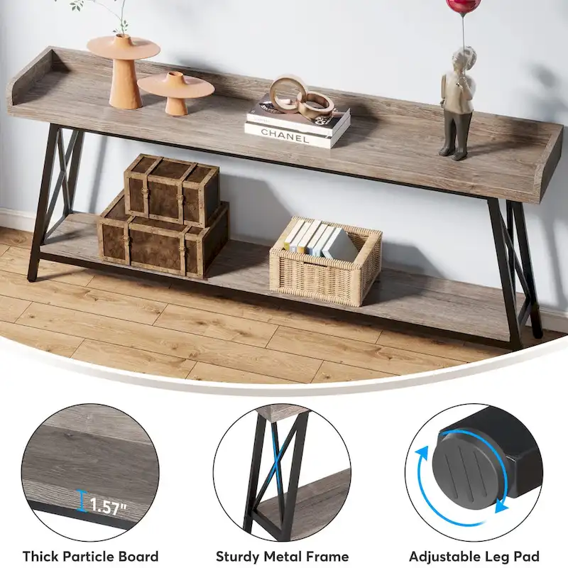 70.9 inch Long Sofa Console Table Behind Couch, Rustic Brown Entryway Table