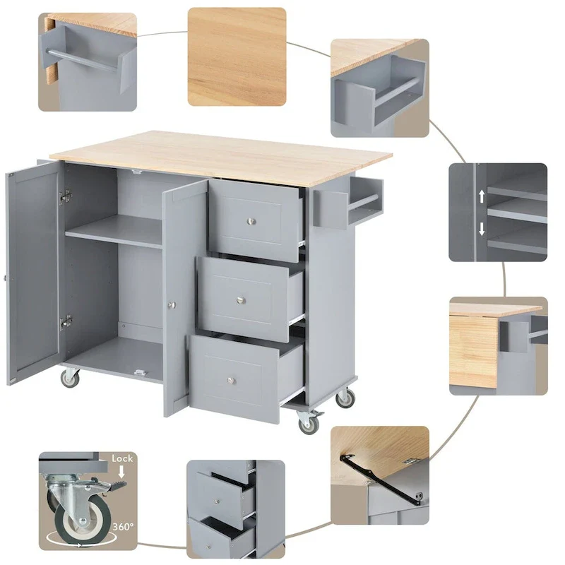 Multifunctional Kitchen Cart with Spice Rack and Adjustable Shelves