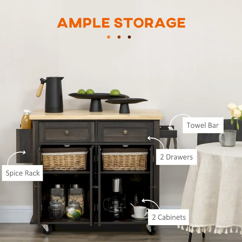 2024 NEW Modern Rolling Kitchen Island Cart with Spice Rack