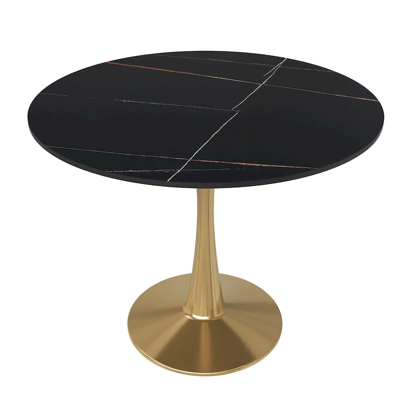 31 Round Dining Table (4-Seater) — Sintered Stone Top, Gold Steel Base; Suitable for Kitchens and Dining Rooms