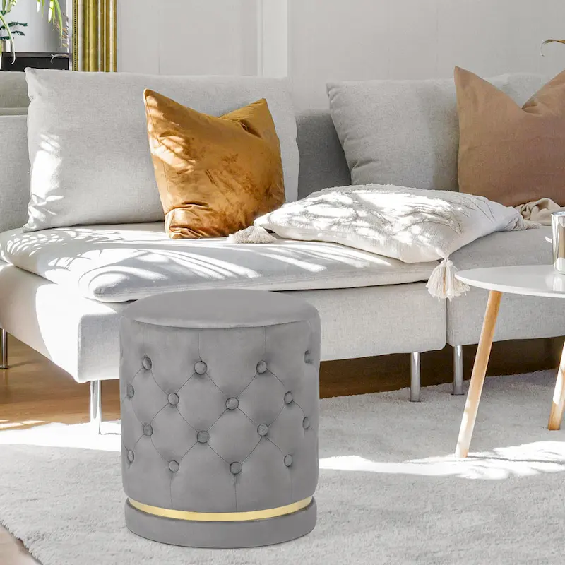 Adeco 18.3 Height Button Tufted Upholstered Round Ottoman