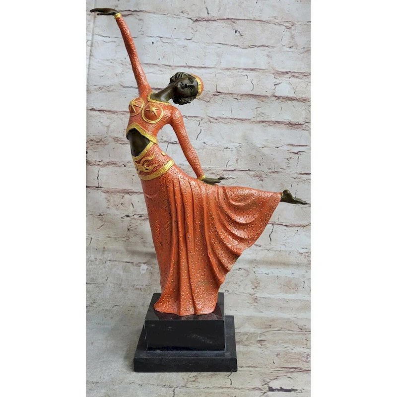 Signed D.H.Chiparus Bronze Statue, Art Deco Dancer Sculpture Hand Made Figurine