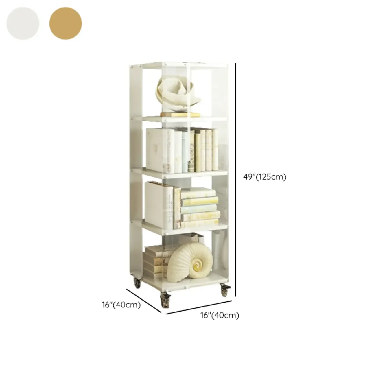 Acrylic 4-Tier Narrow Open Back Bookcase with Wheels