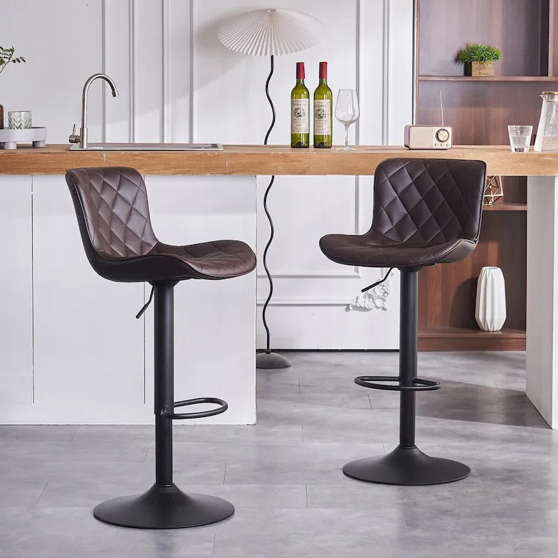 Bar Stools Set of 2 Adjustable Swivel Bar Chairs Modern Counter Stools