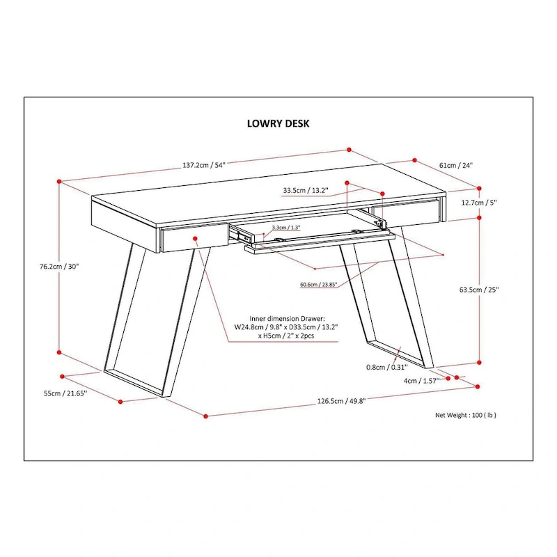 WYNDENHALL Mitchell Modern Industrial 54 inch Wide Desk