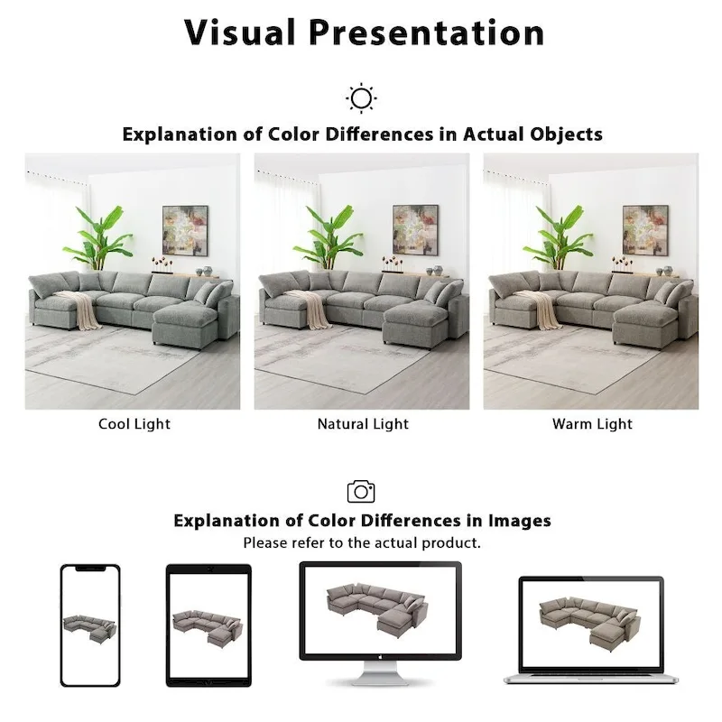 U Shaped Convertible Sectional Sofa with Ottoman