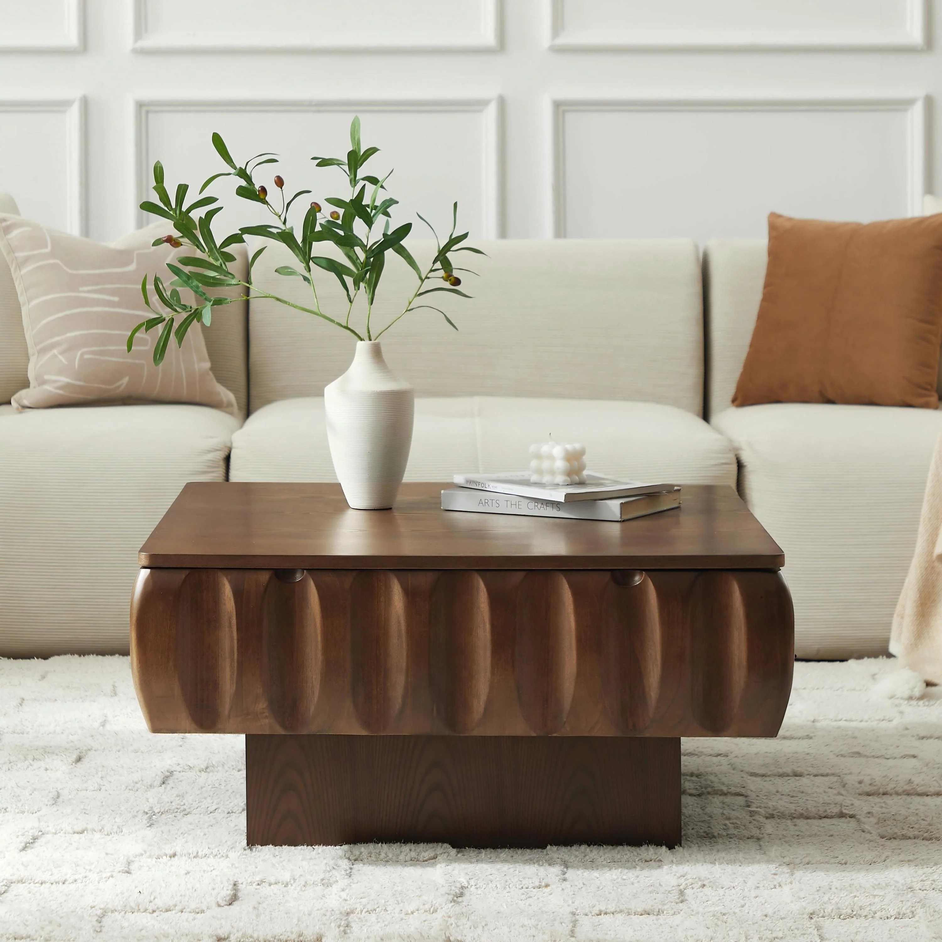 Modern Wood Square Lift-Top Storage Coffee Table