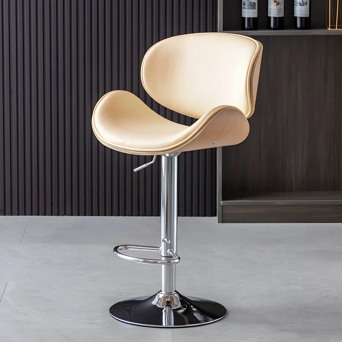 Arched Blackish Green Leather Swivel Adjustable Bar Stool