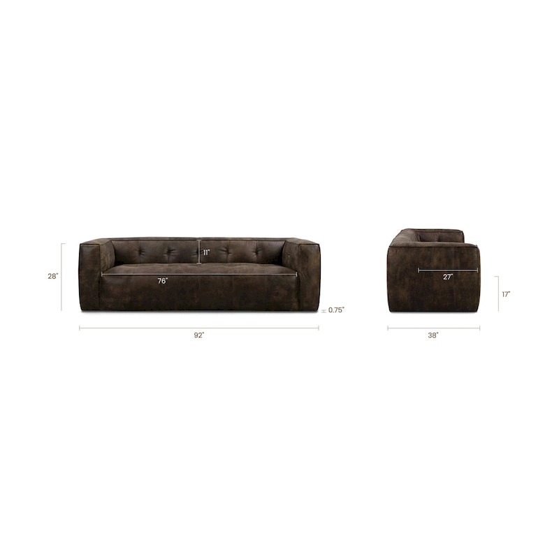 Poly & Bark Capa 92 Sofa - Full Grain Genuine Italian Leather