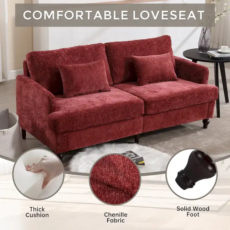 Red 68.9 Chenille 2-Seater Sofa with Detachable Cushions