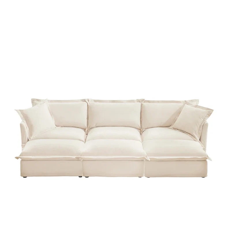 120 Chenille 3-Seater Sectional Sofa with 3 Ottomans