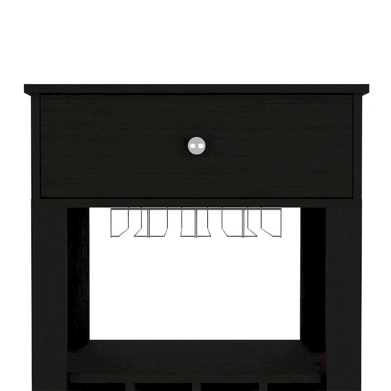 Bar Cart , Twelve Wine Cubbies, Four Legs, Black Wengue Finish