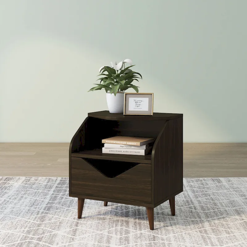 DH BASIC Mid-century Modern 20-inch 1-Shelf and 1-Drawer End Table by Denhour