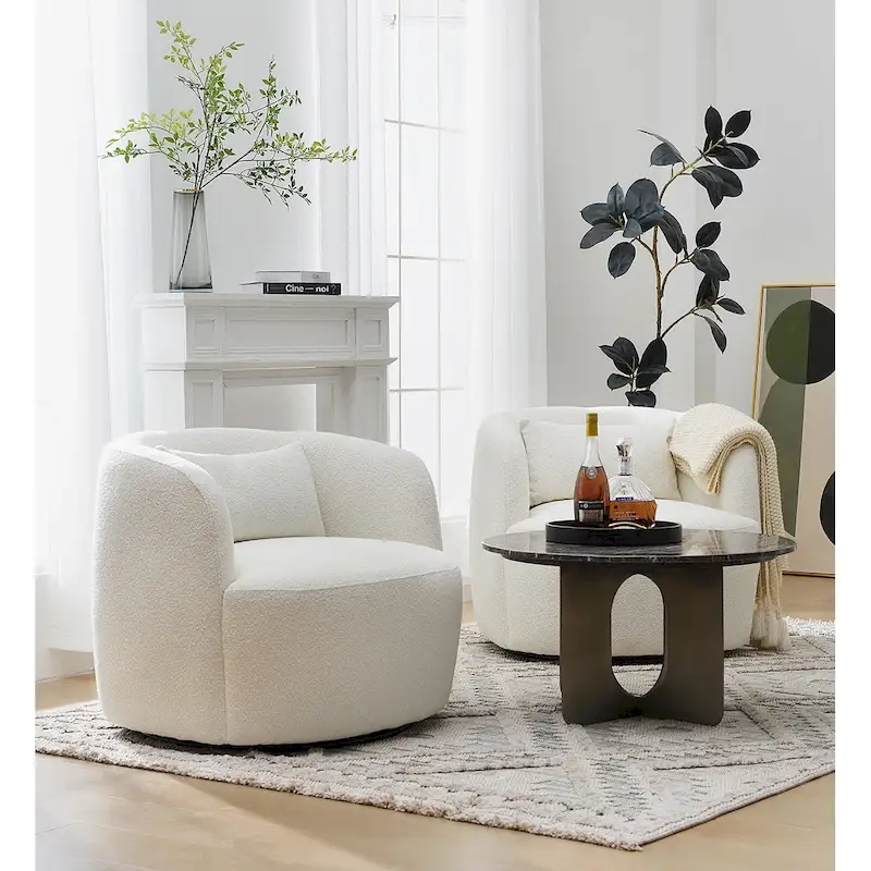 KINWELL 34 Wide Boucle Fabric Upholstered Swivel Armchair (Set of 2)