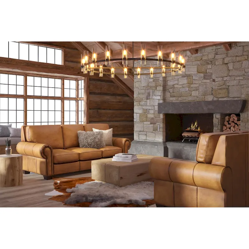 Valencia Top Grain Hand Antiqued Leather Traditional Ottoman