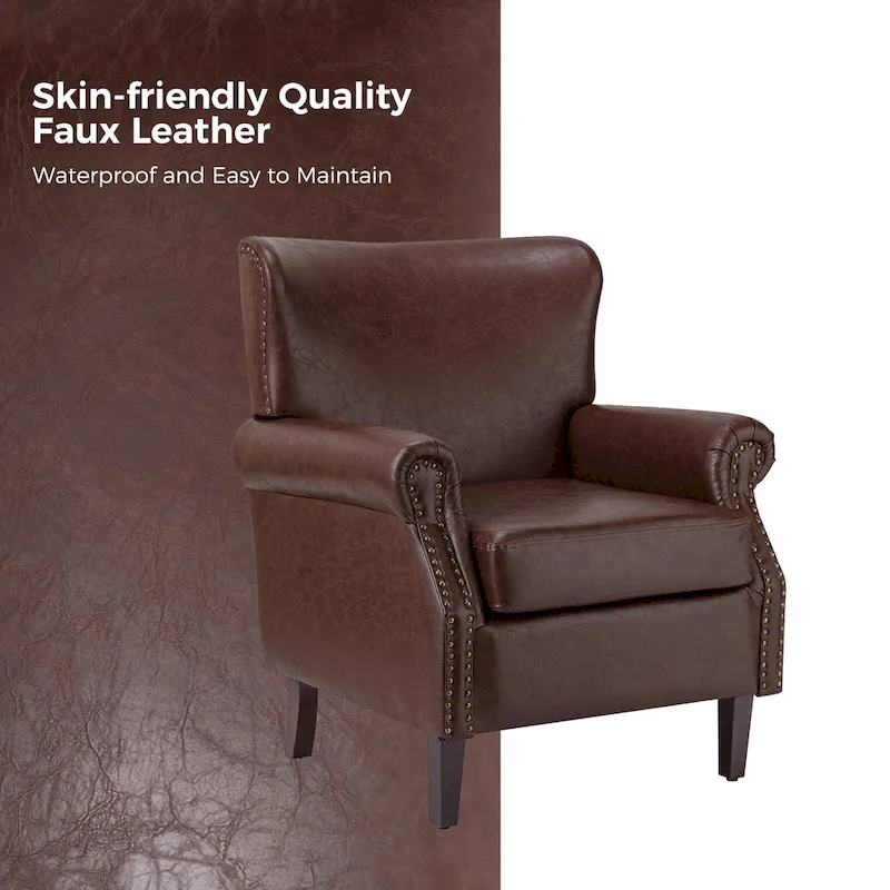 Vegan Transitional Armchair with Rolled Arms Set of 2