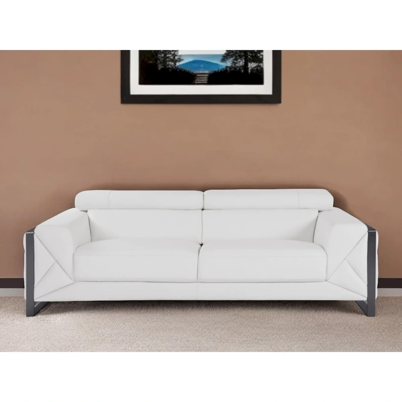HomeRoots 89 White Italian Leather Sofa With Silver Legs - 35 H x 89 W x 43 D