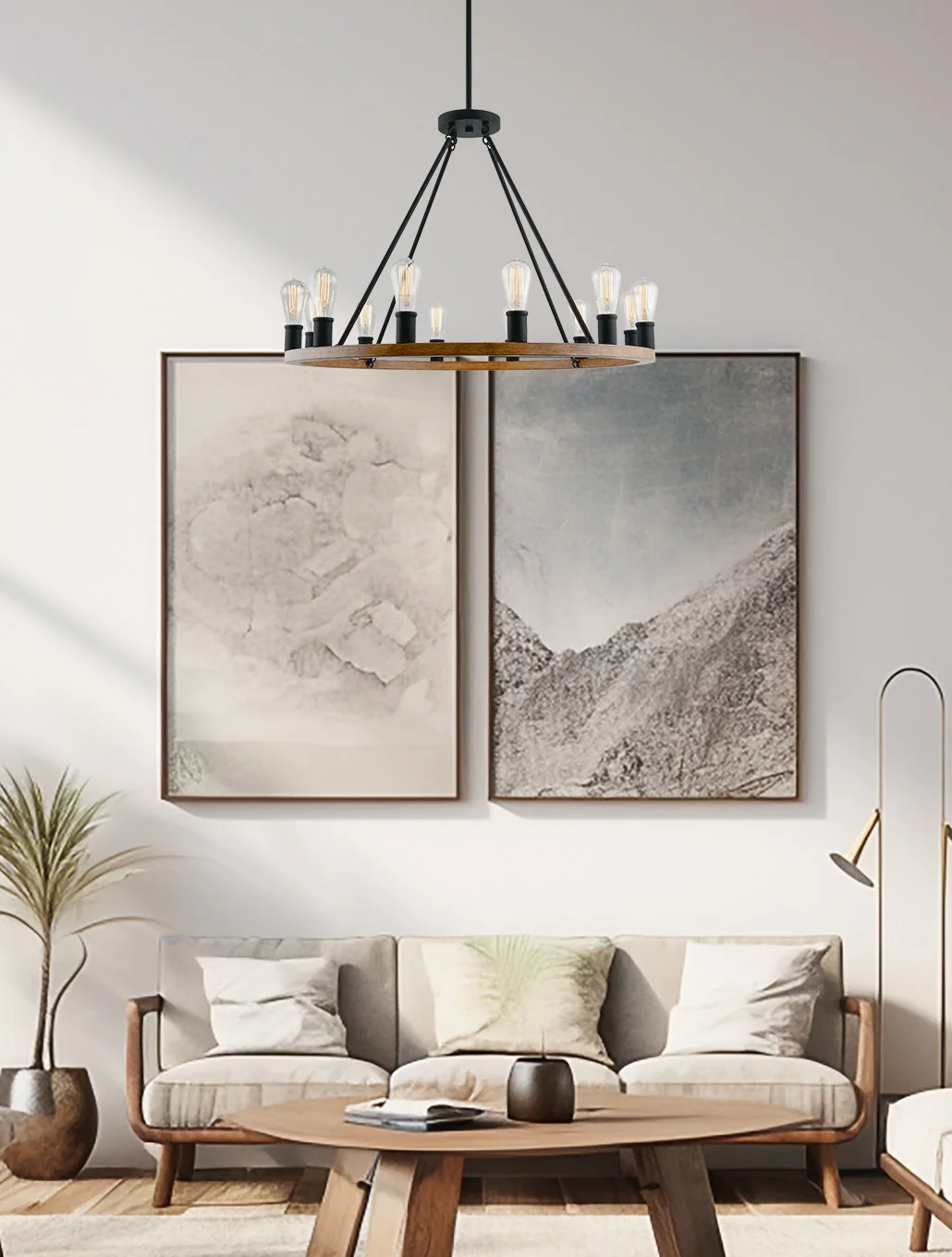 Homestead 36 12-Light Large Rustic Farmhouse Wagon Wheel Kitchen Island Chandelier