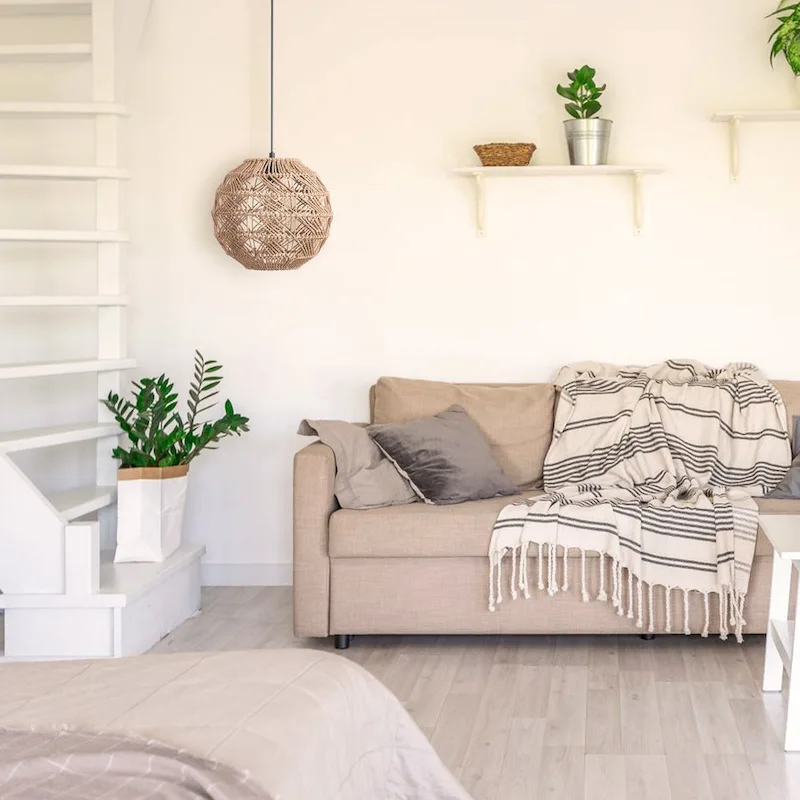 CO-Z Boho Handwoven Hemp Rope Globe Pendant Light Fixture - Tan