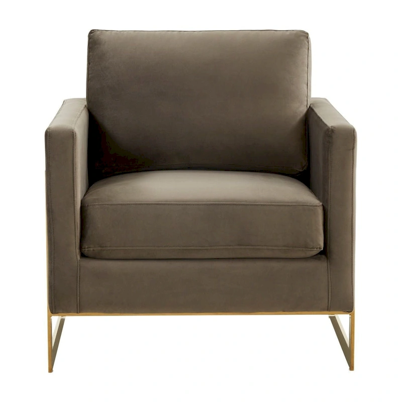 LeisureMod Lincoln Mid-Century Velvet Accent Arm Chair With Gold Frame - 34