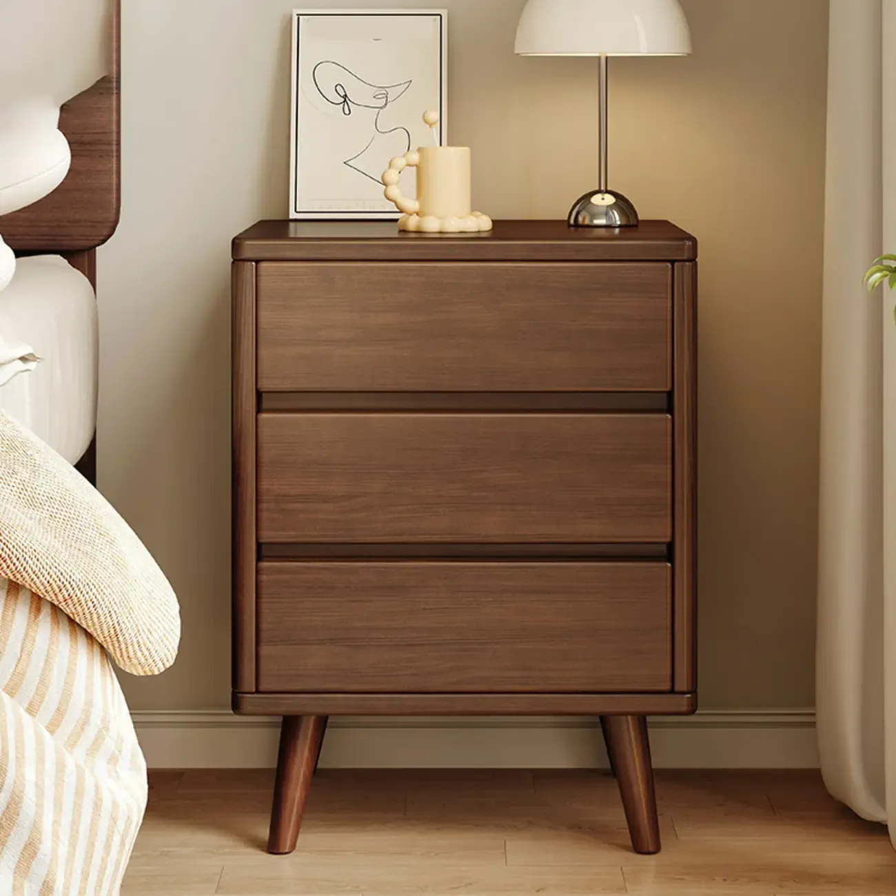 Natural Finish Wood Nightstand with Drawers