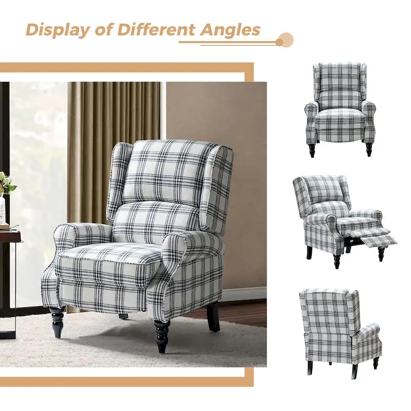 Olympus Upholstered Classic Manual Wingback Recliner with Solid Wood Legs Set of 2 by HULALA HOME