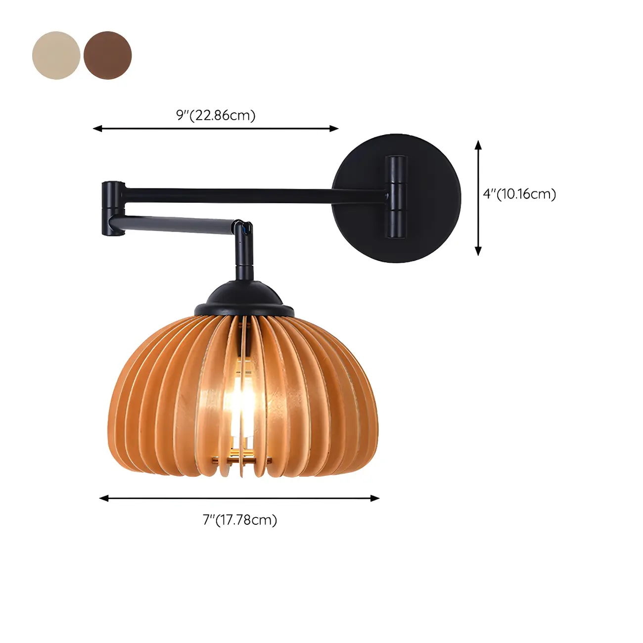 Black Metal Swing Arm Wall Light with Wood Shade